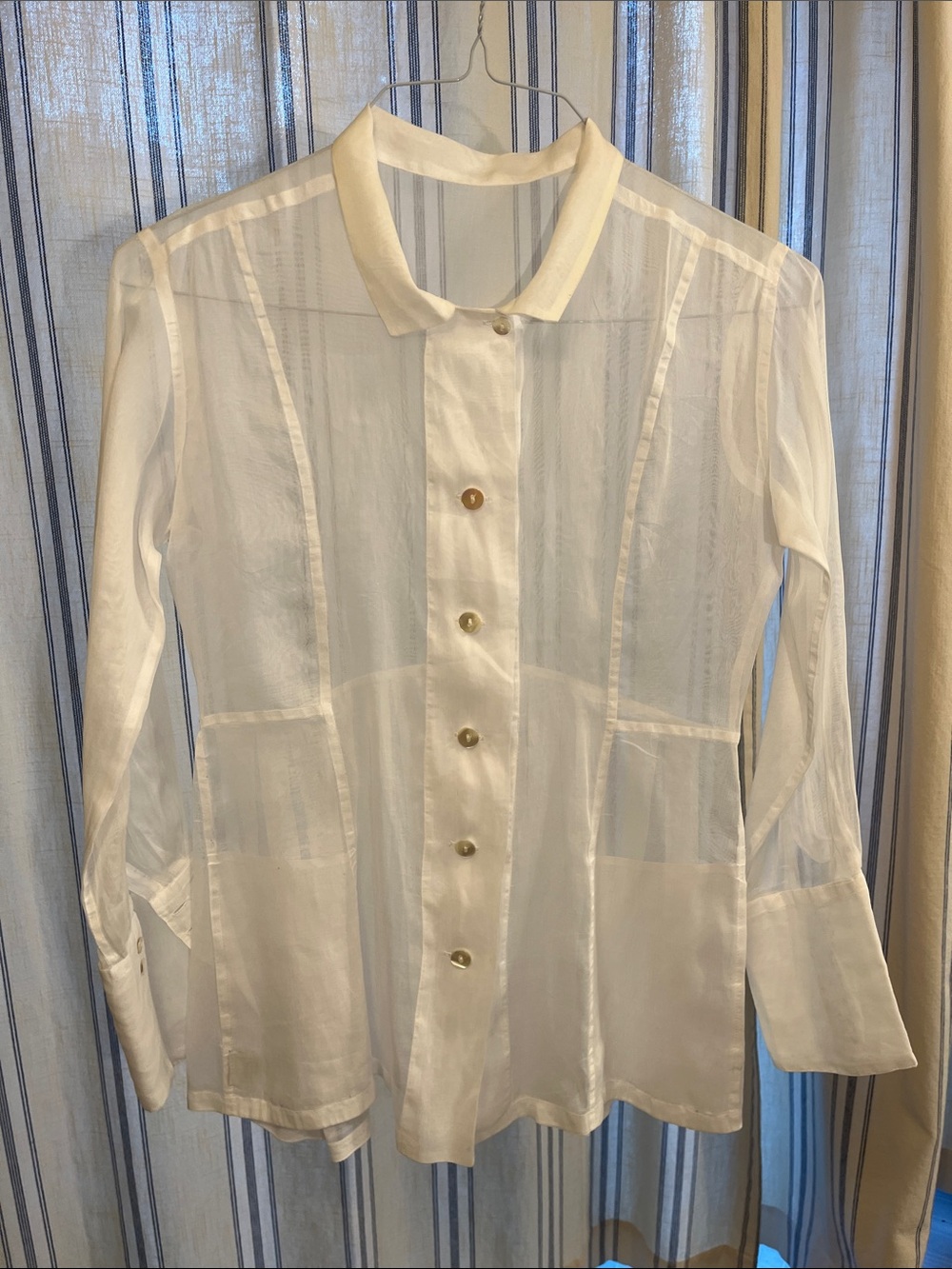 Semi-Sheer White Button-Down Shirt with Patch Pockets